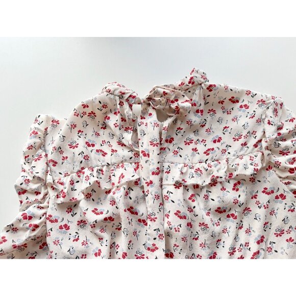 VERONICA BEARD Howell Red Floral Silk Ruffled Yoke Ruched Sleeve Blouse, Size 2 - Picture 13 of 16